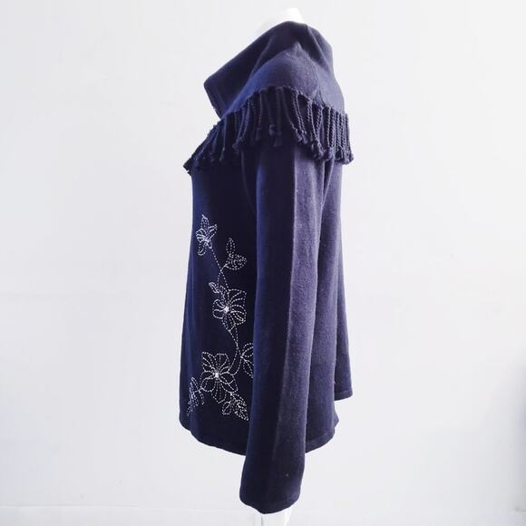 Erika Embroidered Tasseled Cowl Neck Sweater Medium - Picture 3 of 10